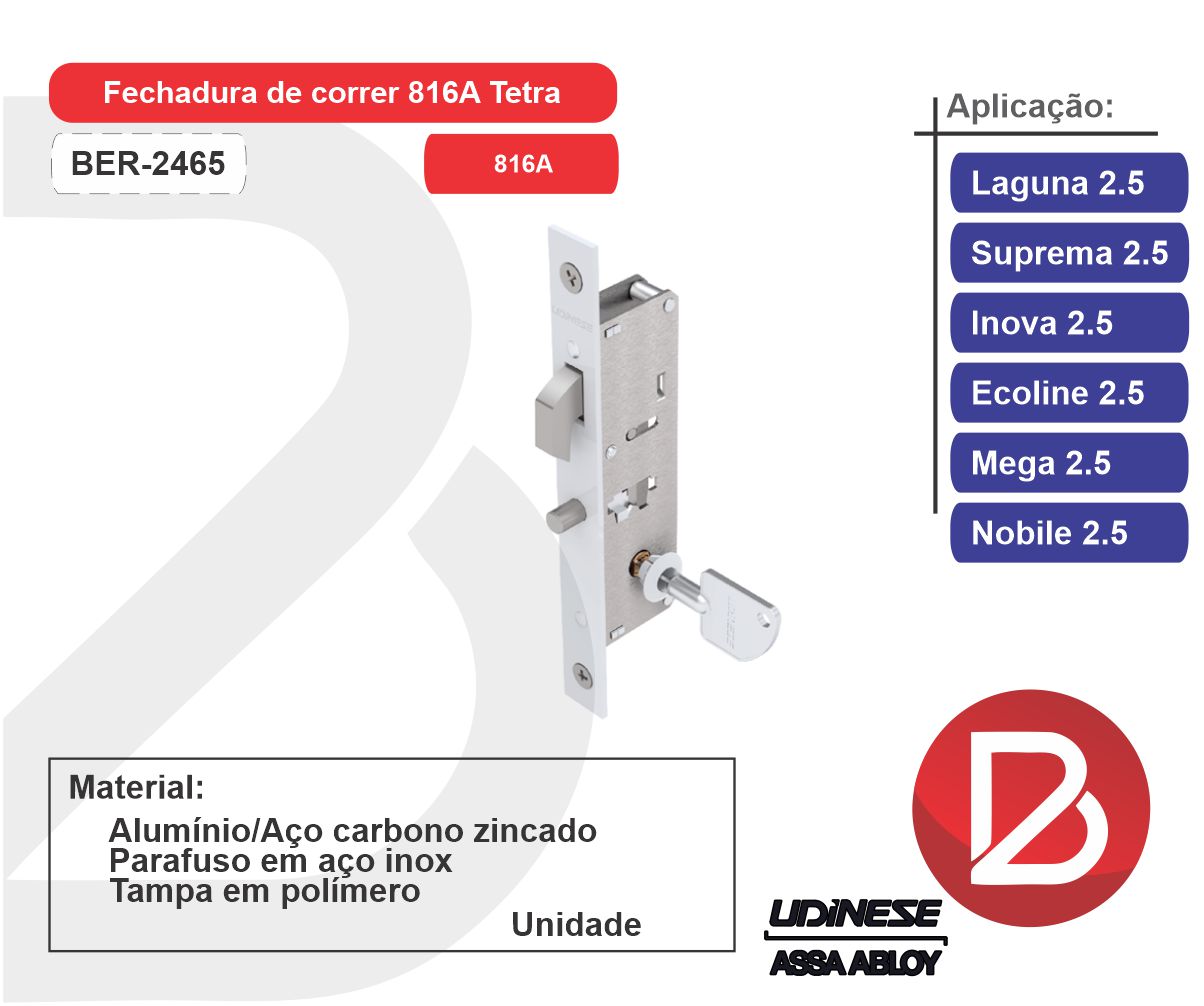 FECHADURA DE CORRER 816A TETRA – BRANCO – Bernardi Alumínios