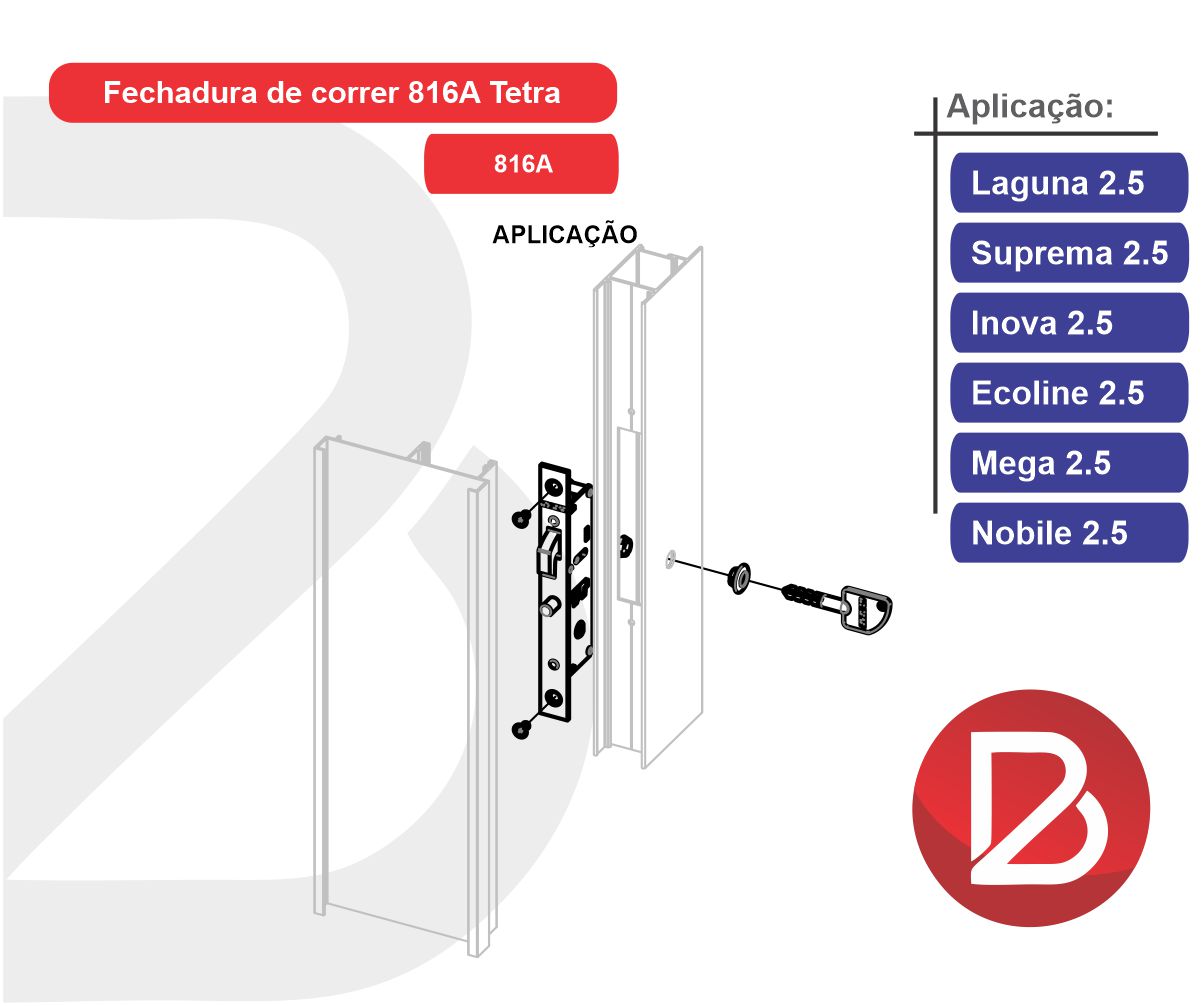 FECHADURA DE CORRER 816A TETRA – BRANCO – Bernardi Alumínios