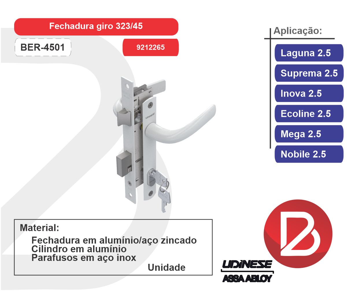 FECHADURA GIRO 323/45 MAC840/65 L25/30/32 -BRANCO – Bernardi Alumínios